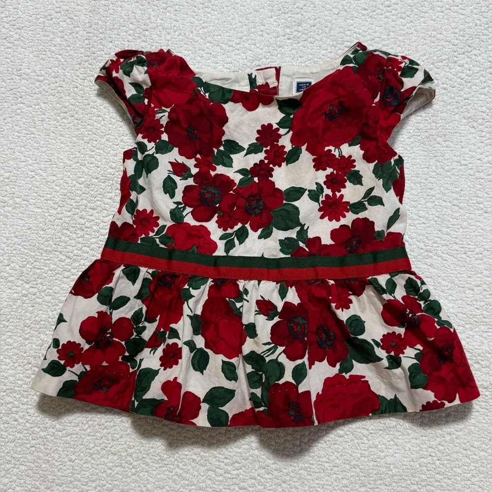 Janie and Jack Girls 2T red and green floral peplum cotton lined top
